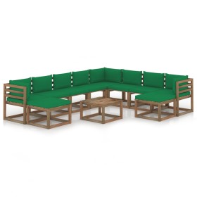 11-piece garden furniture set with green cushions by vidaXL, Garden sets - Ref: Foro24-3067577, Price: 667,99 €, Discount: %