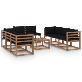 Juego de muebles de jardín 9 piezas con cojines negro de vidaXL, Conjuntos de jardín - Ref: Foro24-3067543, Precio: 594,05 €,...