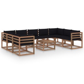 10-piece garden furniture set with black cushions by vidaXL, Garden sets - Ref: Foro24-3067519, Price: 624,99 €, Discount: %