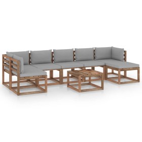 Set de muebles de jardín 8 piezas bambú con cojines gris de vidaXL, Conjuntos de jardín - Ref: Foro24-3067501, Precio: 488,20...