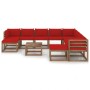 11-piece garden furniture set with red cushions by vidaXL, Garden sets - Ref: Foro24-3067578, Price: 674,59 €, Discount: %