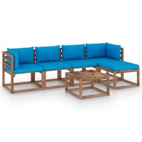 6-piece garden furniture set with light blue cushions by vidaXL, Garden sets - Ref: Foro24-3067396, Price: 346,99 €, Discount: %