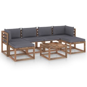 7-piece pallet garden furniture with impregnated wood cushions by vidaXL, Garden sets - Ref: Foro24-3067464, Price: 410,73 €,...