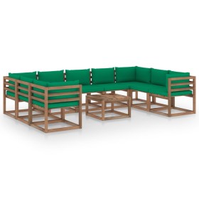 10-piece garden furniture set with green cushions by vidaXL, Garden sets - Ref: Foro24-3067517, Price: 550,65 €, Discount: %