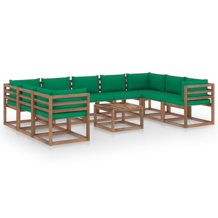 10-piece garden furniture set with green cushions by vidaXL, Garden sets - Ref: Foro24-3067517, Price: 550,99 €, Discount: %