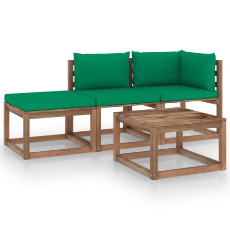 Garden set with 4 pieces made of pallets with pine wood cushions treated with preservatives. by vidaXL, Garden sets - Ref: Fo...