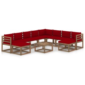 Garden furniture set 11 pieces with red wine red cushions by vidaXL, Garden sets - Ref: Foro24-3067581, Price: 690,99 €, Disc...