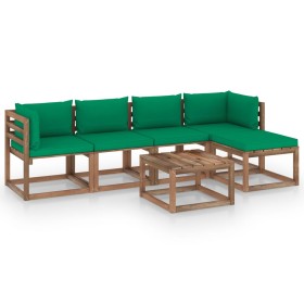 Juego de muebles de jardín 6 piezas con cojines verdes de vidaXL, Conjuntos de jardín - Ref: Foro24-3067397, Precio: 311,99 €...