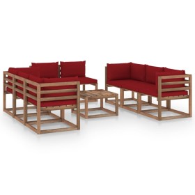 9-piece garden furniture set with burgundy cushions by vidaXL, Garden sets - Ref: Foro24-3067545, Price: 521,99 €, Discount: %