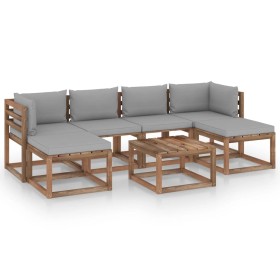 Muebles de jardín de palets 7 pzs con cojines madera impregnada de vidaXL, Conjuntos de jardín - Ref: Foro24-3067465, Precio:...