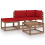 4-piece pallet garden set with impregnated pine wood cushions by vidaXL, Garden sets - Ref: Foro24-3067326, Price: 230,99 €, ...