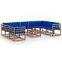 10-teiliges Gartenmöbel-Set mit blauen Kissen von vidaXL, Gartensets - Ref: Foro24-3067522, Preis: 550,65 €, Rabatt: %