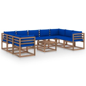 10-piece garden furniture set with blue cushions by vidaXL, Garden sets - Ref: Foro24-3067522, Price: 550,99 €, Discount: %