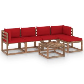 Juego de muebles de jardín 6 piezas con cojines rojos de vidaXL, Conjuntos de jardín - Ref: Foro24-3067398, Precio: 323,99 €,...