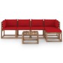 Garden furniture set 6 pieces with red cushions by vidaXL, Garden sets - Ref: Foro24-3067398, Price: 323,53 €, Discount: %