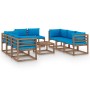 9-teiliges Gartenmöbel-Set mit hellblauen Kissen von vidaXL, Gartensets - Ref: Foro24-3067540, Preis: 594,05 €, Rabatt: %