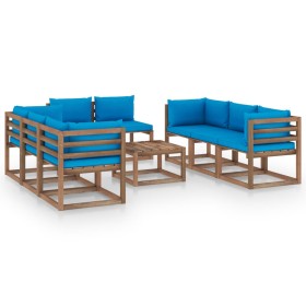 9-teiliges Gartenmöbel-Set mit hellblauen Kissen von vidaXL, Gartensets - Ref: Foro24-3067540, Preis: 594,99 €, Rabatt: %