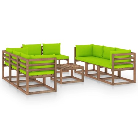 9-teiliges Gartenmöbel-Set mit hellgrünen Kissen von vidaXL, Gartensets - Ref: Foro24-3067547, Preis: 521,99 €, Rabatt: %