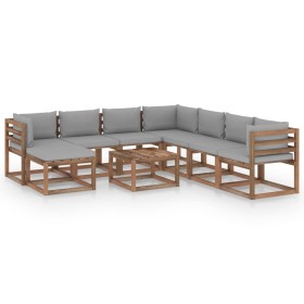 Garden furniture 9 pieces with gray cushions by vidaXL, Garden sets - Ref: Foro24-3067549, Price: 611,99 €, Discount: %