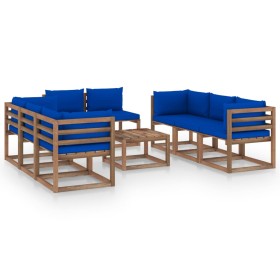 9-teiliges Gartenmöbel-Set mit blauen Kissen von vidaXL, Gartensets - Ref: Foro24-3067546, Preis: 521,82 €, Rabatt: %