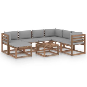 Garden furniture 8 pieces with gray cushions by vidaXL, Garden sets - Ref: Foro24-3067525, Price: 496,99 €, Discount: %