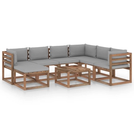 Garden furniture 8 pieces with gray cushions by vidaXL, Garden sets - Ref: Foro24-3067525, Price: 496,39 €, Discount: %