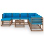 9-teiliges Gartenmöbel-Set mit hellblauen Kissen von vidaXL, Gartensets - Ref: Foro24-3067552, Preis: 610,99 €, Rabatt: %