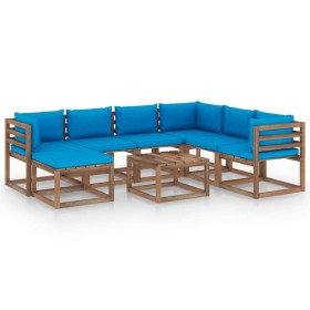 Juego de muebles de jardín 8 piezas con cojines azul claro de vidaXL, Conjuntos de jardín - Ref: Foro24-3067528, Precio: 488,...