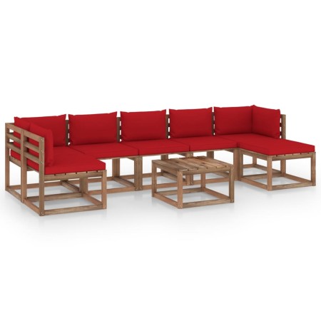 Juego de muebles de jardín 8 piezas con cojines rojos de vidaXL, Conjuntos de jardín - Ref: Foro24-3067506, Precio: 447,51 €,...