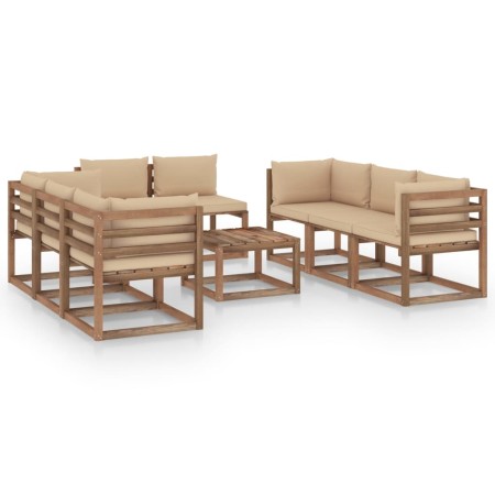 Juego de muebles de jardín 9 piezas con cojines beige de vidaXL, Conjuntos de jardín - Ref: Foro24-3067539, Precio: 668,99 €,...