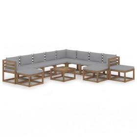 12-piece garden furniture set with gray cushions by vidaXL, Garden sets - Ref: Foro24-3067585, Price: 764,99 €, Discount: %