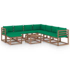 Garden furniture 9 pieces with green cushions by vidaXL, Garden sets - Ref: Foro24-3067553, Price: 576,99 €, Discount: %