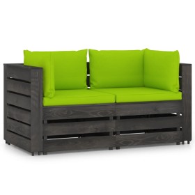 2-seater pallet sofa with gray cushions and impregnated pine wood by vidaXL, Garden sets - Ref: Foro24-3068167, Price: 252,99...