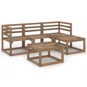 Garden furniture set, 5 pieces, with cushions, made of brown impregnated pine wood. by vidaXL, Garden sets - Ref: Foro24-3067...