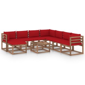 Juego de muebles de jardín 9 piezas con cojines rojo de vidaXL, Conjuntos de jardín - Ref: Foro24-3067554, Precio: 610,99 €, ...