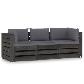 3-seater garden sofa with gray impregnated wood cushions by vidaXL, Garden sets - Ref: Foro24-3068168, Price: 323,99 €, Disco...