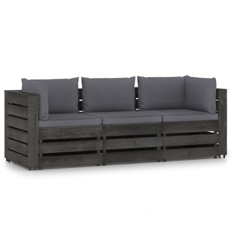 3-seater garden sofa with gray impregnated wood cushions by vidaXL, Garden sets - Ref: Foro24-3068168, Price: 326,26 €, Disco...