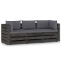 3-Sitzer-Gartensofa mit grau imprägnierten Holzkissen von vidaXL, Gartensets - Ref: Foro24-3068168, Preis: 326,26 €, Rabatt: %