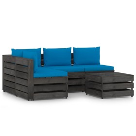 Muebles de jardín 5 piezas con cojines madera impregnada gris de vidaXL, Conjuntos de jardín - Ref: Foro24-3068256, Precio: 4...