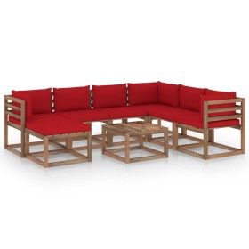 8-piece garden furniture set with red cushions by vidaXL, Garden sets - Ref: Foro24-3067530, Price: 455,54 €, Discount: %