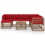 8-piece garden furniture set with red cushions by vidaXL, Garden sets - Ref: Foro24-3067530, Price: 455,99 €, Discount: %