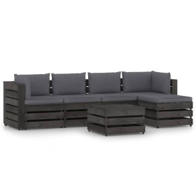 Garden furniture 6 pieces with gray impregnated wood cushions by vidaXL, Garden sets - Ref: Foro24-3068276, Price: 569,99 €, ...