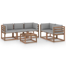 6-piece garden furniture set with gray cushions by vidaXL, Garden sets - Ref: Foro24-3067405, Price: 327,16 €, Discount: %