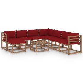 Garden furniture set 9 pieces with red wine red cushions by vidaXL, Garden sets - Ref: Foro24-3067557, Price: 540,99 €, Disco...