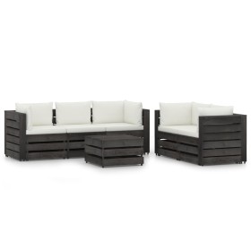 Muebles de jardín 6 piezas con cojines madera impregnada gris de vidaXL, Conjuntos de jardín - Ref: Foro24-3068290, Precio: 6...