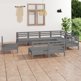 Garden furniture set 9 pieces solid gray pine wood by vidaXL, Garden sets - Ref: Foro24-3083056, Price: 454,02 €, Discount: %