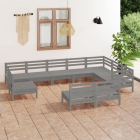 Garden furniture set 10 pieces solid gray pine wood by vidaXL, Garden sets - Ref: Foro24-3083066, Price: 497,21 €, Discount: %