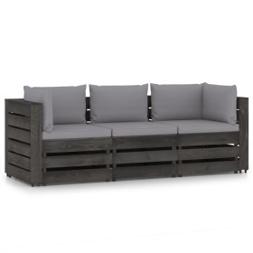 3-Sitzer-Palettensofa mit grau imprägnierten Kiefernholzkissen von vidaXL, Gartensets - Ref: Foro24-3068169, Preis: 323,99 €,...