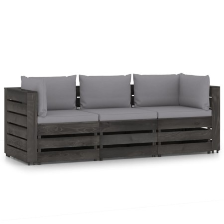 3-seater pallet sofa with gray impregnated pine wood cushions by vidaXL, Garden sets - Ref: Foro24-3068169, Price: 323,99 €, ...