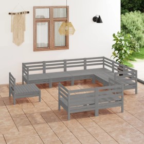 9-teiliges Gartenmöbel-Set Kiefernholz massiv grau von vidaXL, Gartensets - Ref: Foro24-3083076, Preis: 458,92 €, Rabatt: %